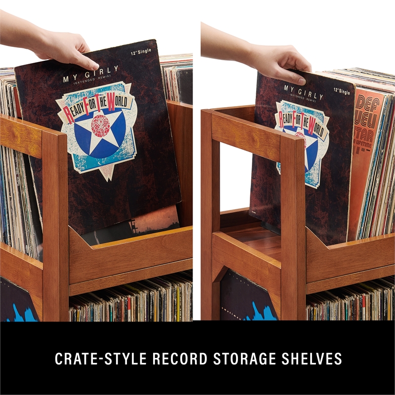 Crosley Furniture Asheville Medium Record Storage Stand in Walnut