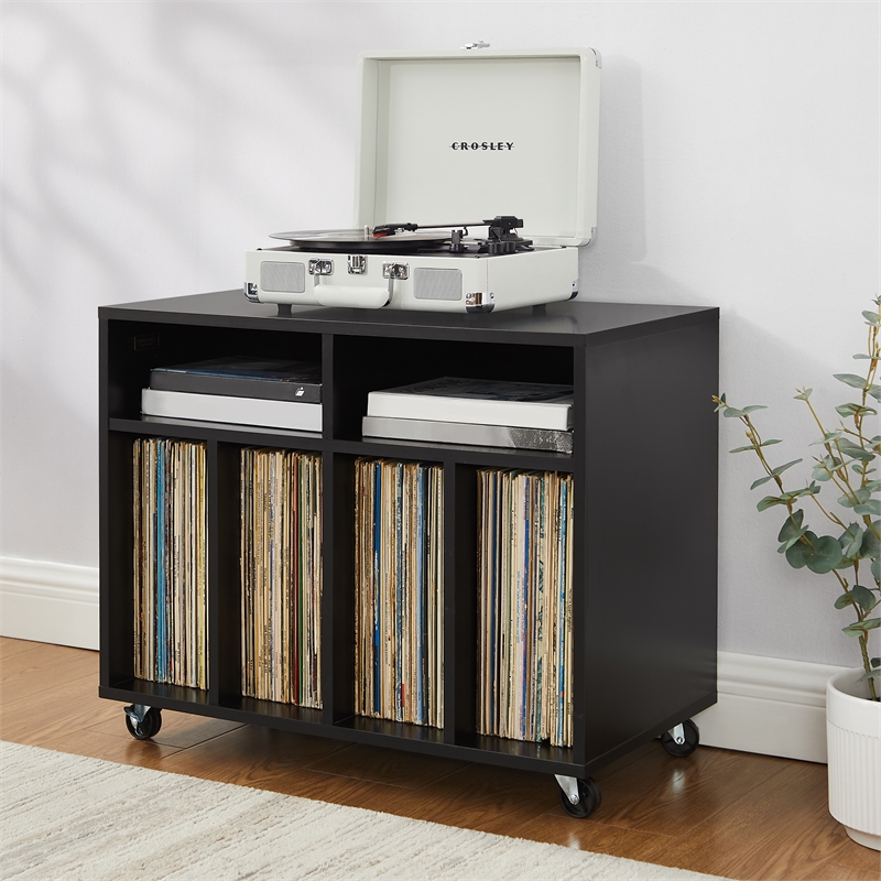Crosley Furniture Carlo Rolling Record Storage Console in Black
