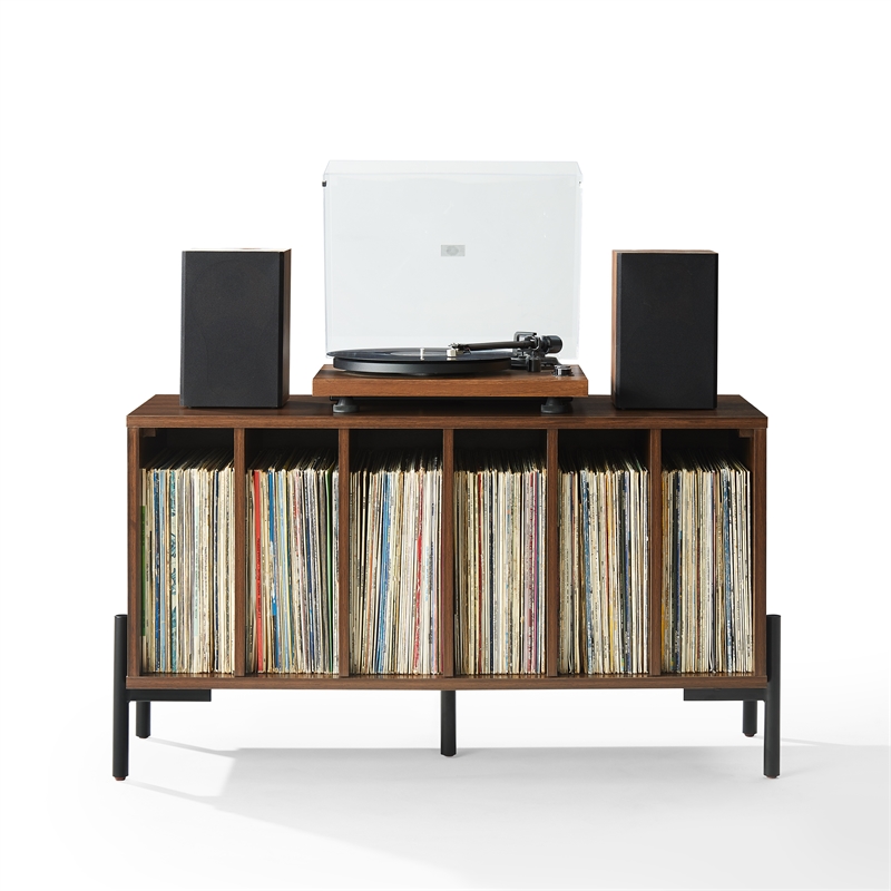 Crosley Furniture Greenwich Medium Record Storage Console in Walnut