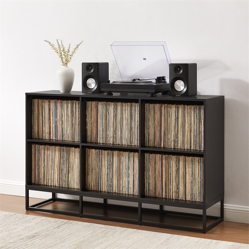 Crosley Furniture Enzo 6 Cube Record Storage Media Stand in Black