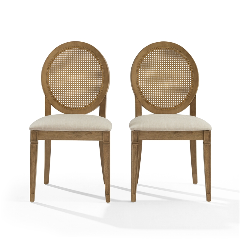 Crosley Furniture Katia 2-Pc Upholstered Cane-Back Dining Chair Set in Driftwood
