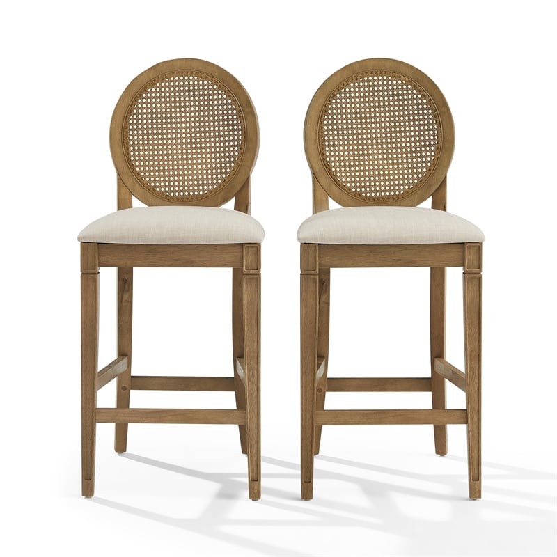 Crosley Furniture Katia 2-Pc Upholstered Cane-Back CounterStool Set in Driftwood