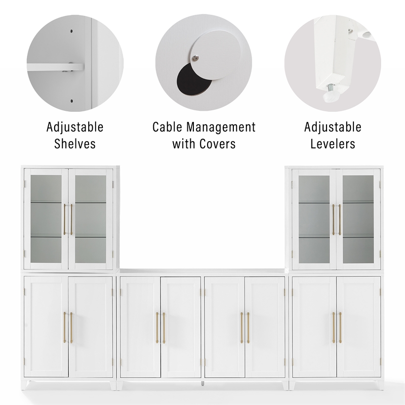 Crosley Furniture Roarke 3Pc Sideboard & Pantry Set W/Glass Door Hutch in White