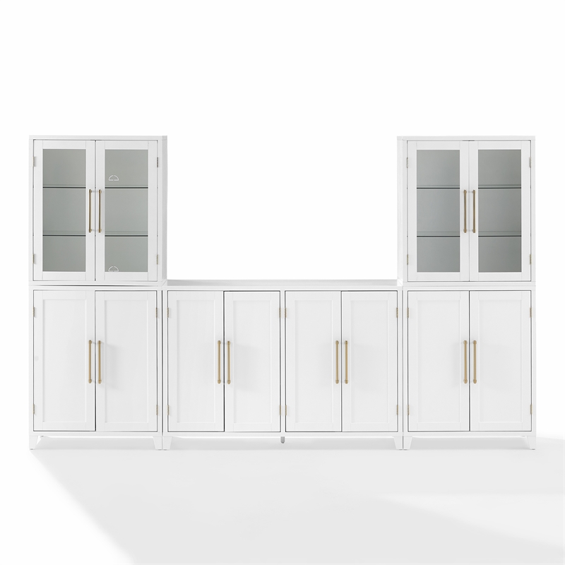 Crosley Furniture Roarke 3Pc Sideboard & Pantry Set W/Glass Door Hutch in White