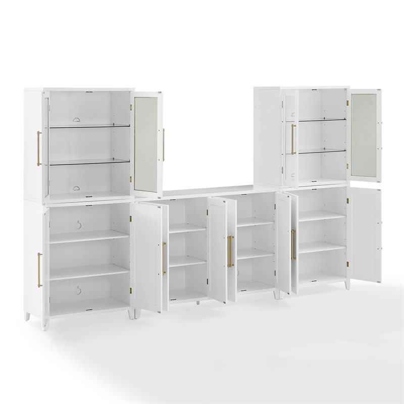 Crosley Furniture Roarke 3Pc Sideboard & Pantry Set W/Glass Door Hutch in White