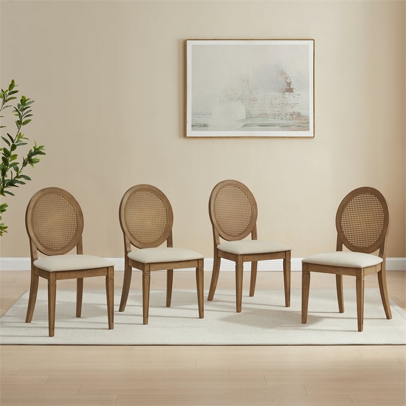 Crosley Furniture Katia 4-Pc Upholstered Cane-Back Dining Chair Set in Driftwood