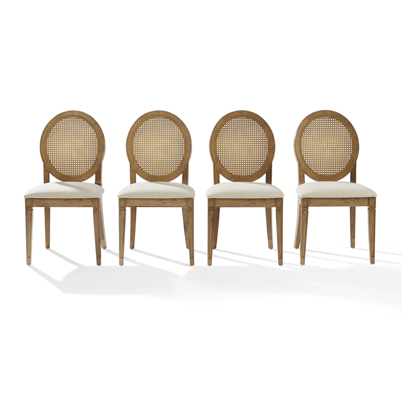 Crosley Furniture Katia 4-Pc Upholstered Cane-Back Dining Chair Set in Driftwood
