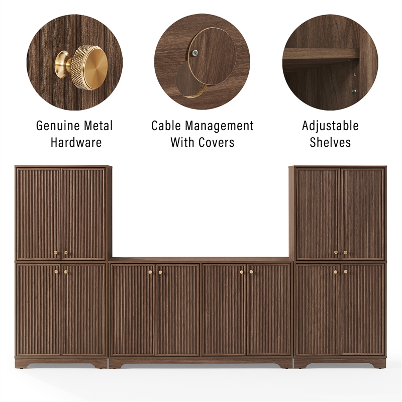 Crosley Furniture Naomi 3-Piece Sideboard And Pantry Set in Walnut