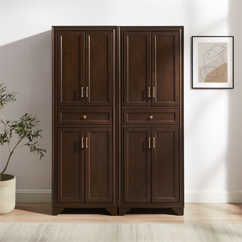 Crosley Tara Kitchen Storage Pantry Set in Brown (2 Pieces)