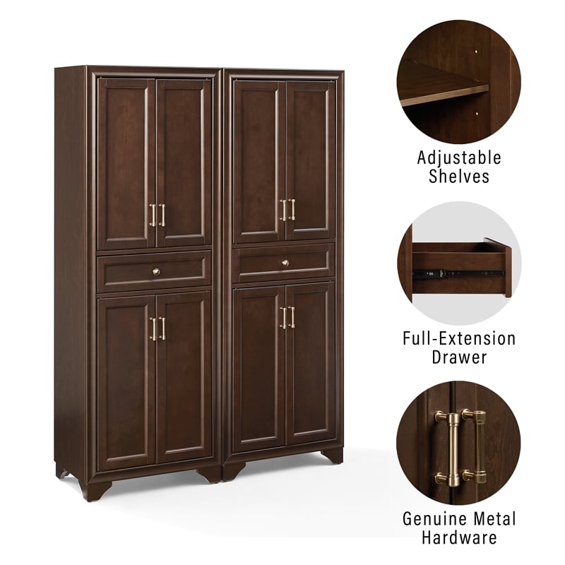 Crosley Tara Kitchen Storage Pantry Set in Brown (2 Pieces)