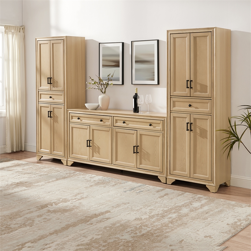 Crosley Tara 3-Piece Sideboard And Pantry Set in Natural