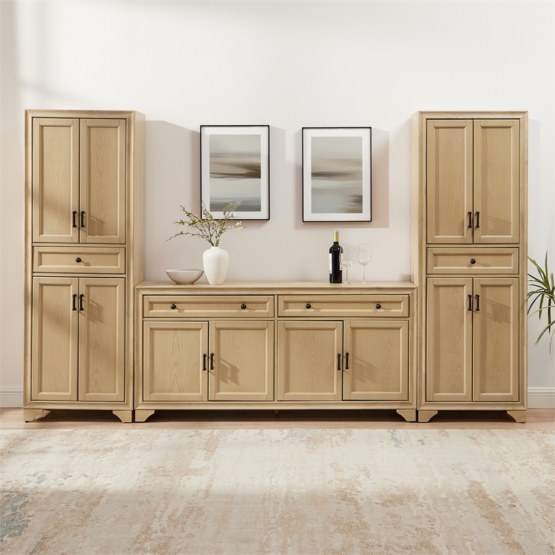 Crosley Tara 3-Piece Sideboard And Pantry Set in Natural