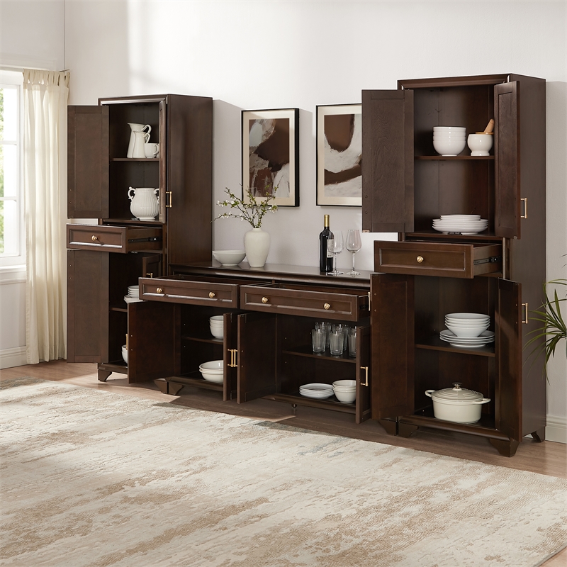 Crosley Tara 3-Piece Sideboard And Pantry Set in Brown