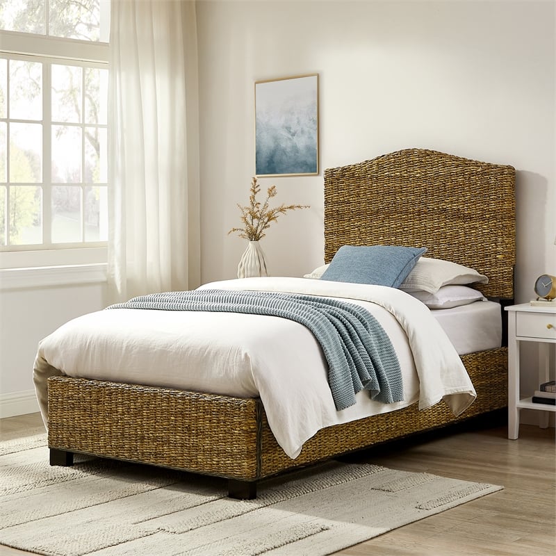 Crosley Serena Rattan Twin Bed in Banana Leaf