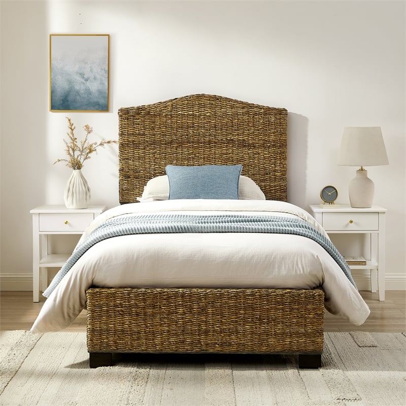 Crosley Serena Rattan Twin Bed in Banana Leaf