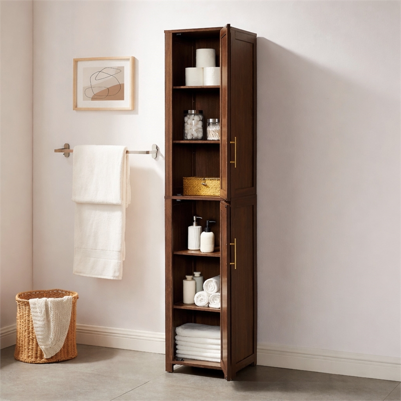 Crosley Savannah Linen Storage Cabinet in Walnut