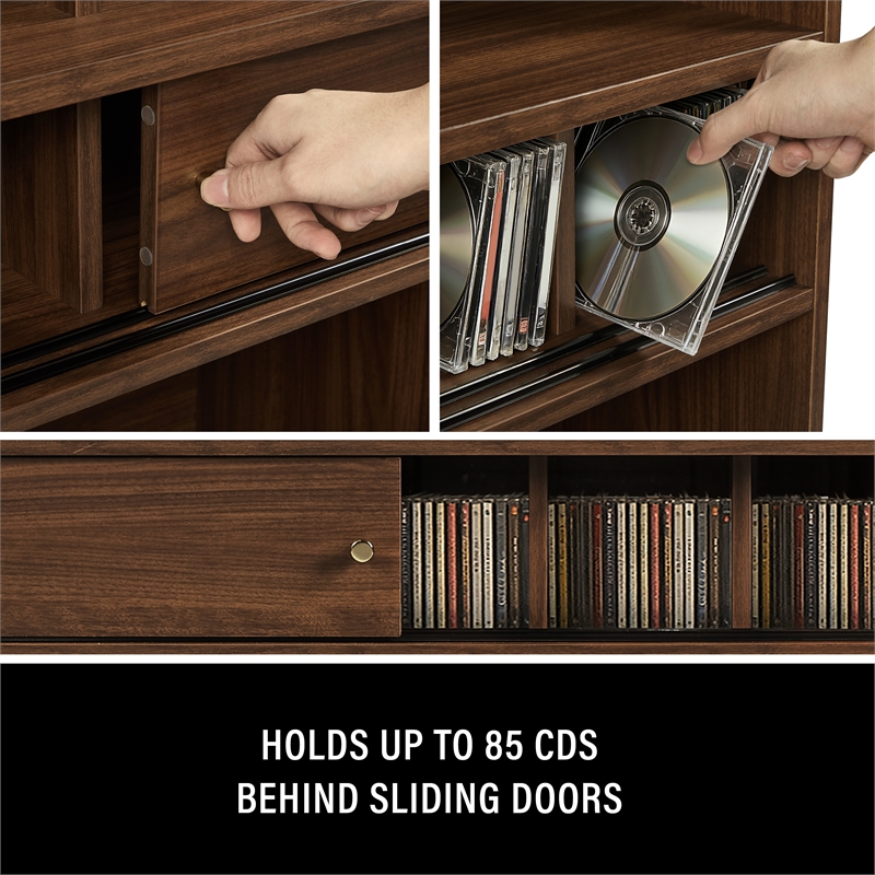 Crosley Dylan Record Player Cabinet With Vinyl And CD Storage in Walnut