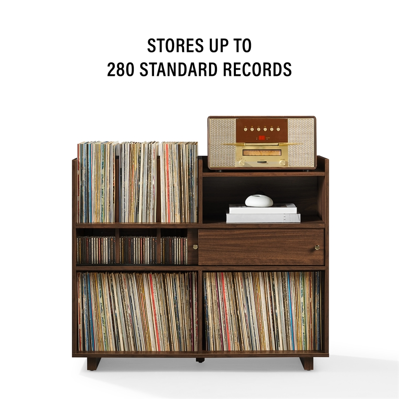 Crosley Dylan Record Player Cabinet With Vinyl And CD Storage in Walnut