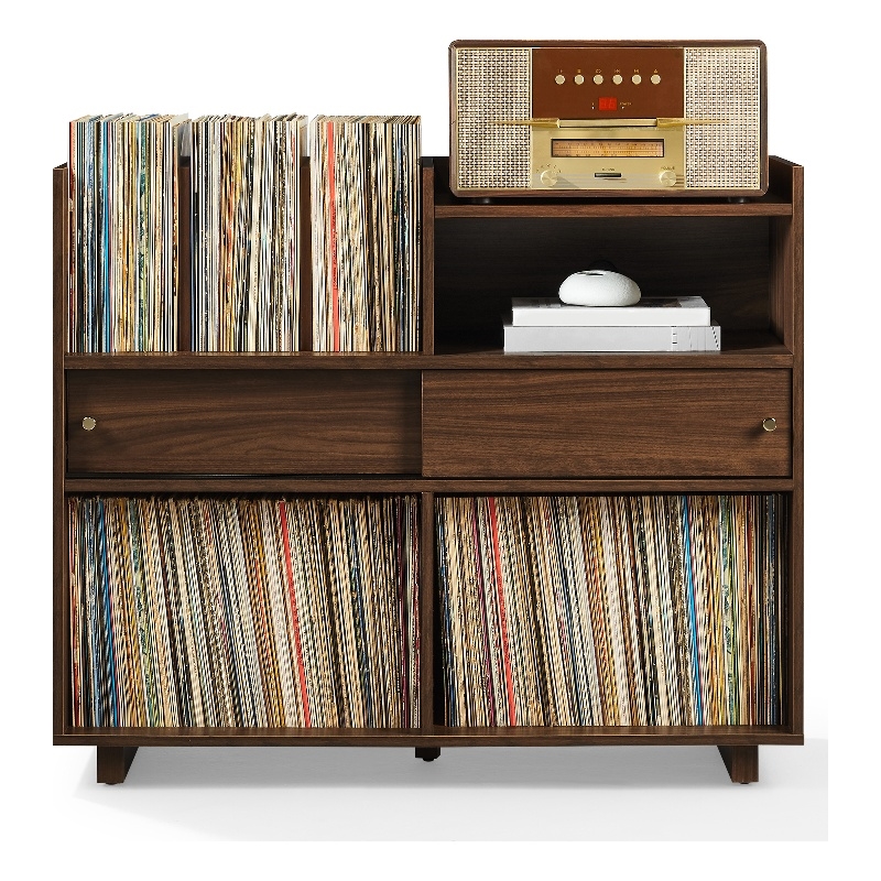 Crosley Dylan Record Player Cabinet With Vinyl And CD Storage in Walnut