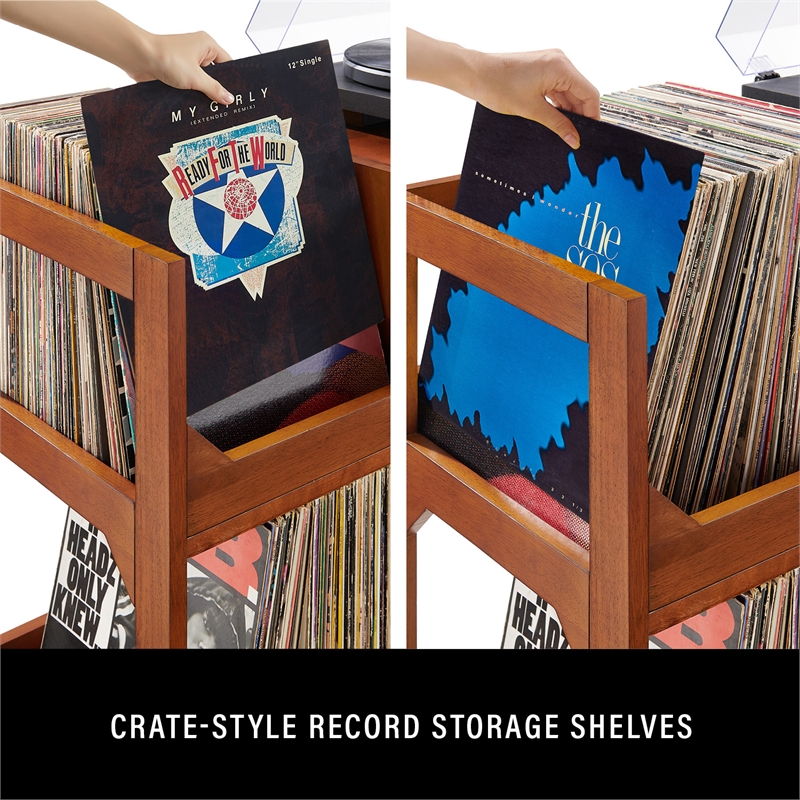 Crosley Asheville XL Record Player Stand With Vinyl Storage in Walnut