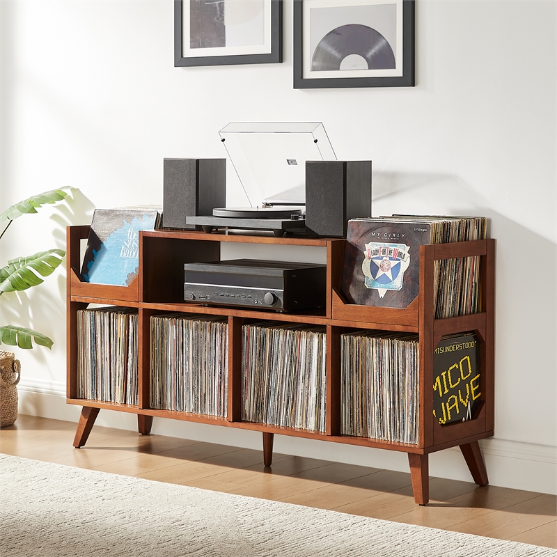 Crosley Asheville XL Record Player Stand With Vinyl Storage in Walnut