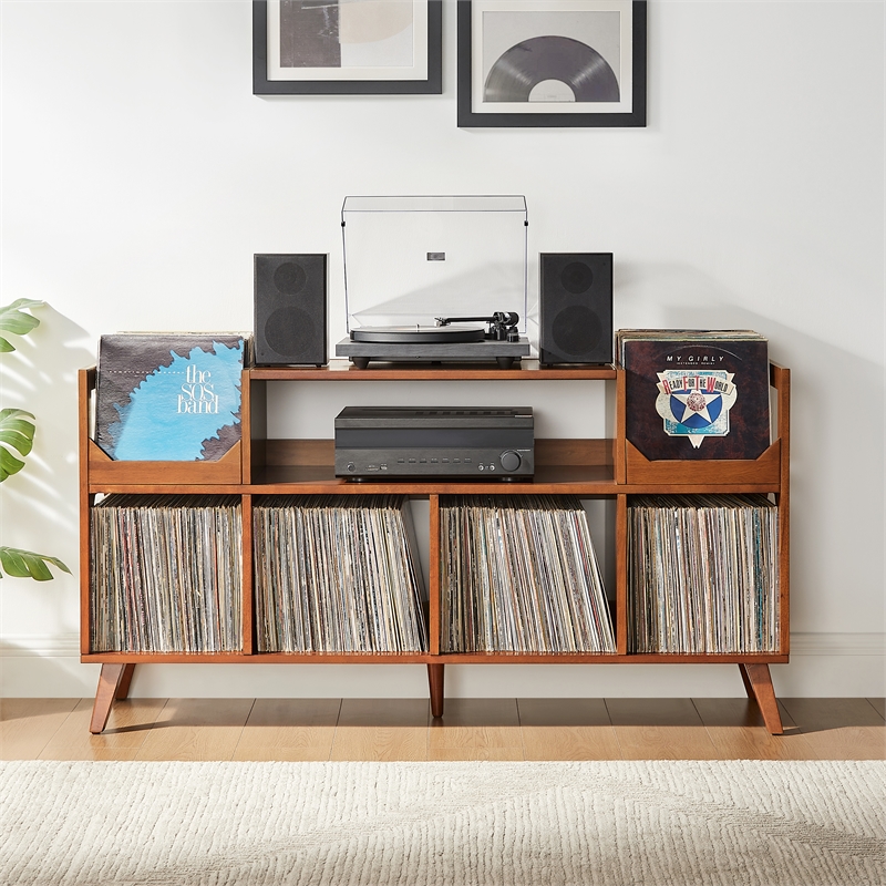 Crosley Asheville XL Record Player Stand With Vinyl Storage in Walnut
