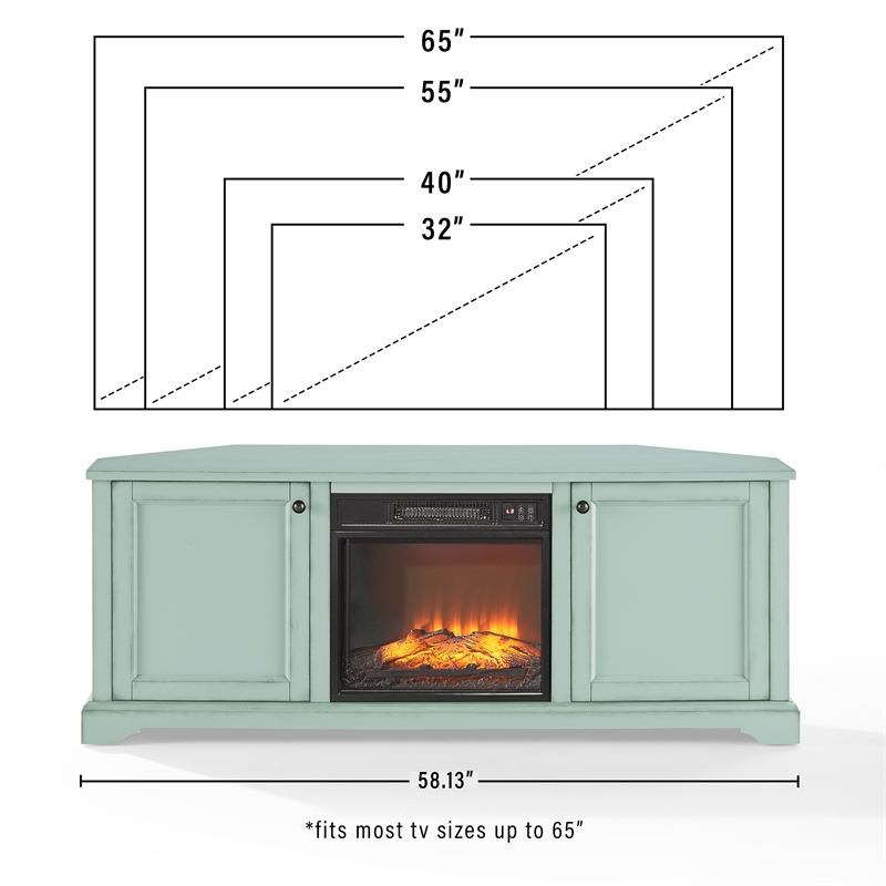 Crosley Holbrook Corner Fireplace TV Stand in Distressed Seafoam Blue