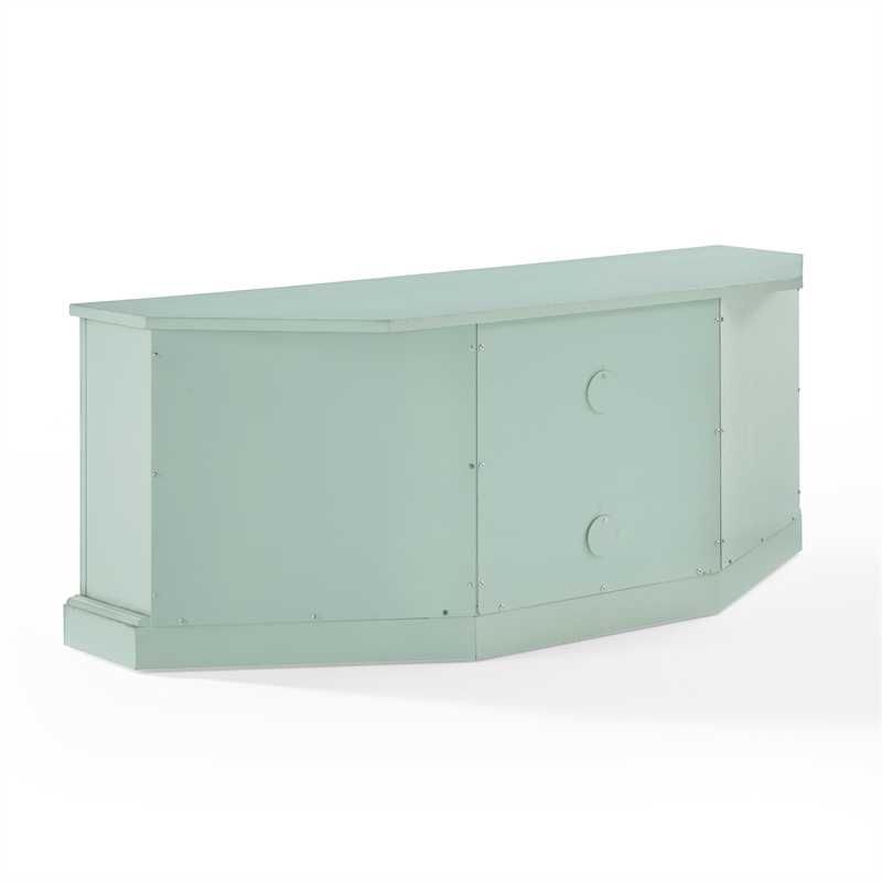 Crosley Holbrook Corner Fireplace TV Stand in Distressed Seafoam Blue