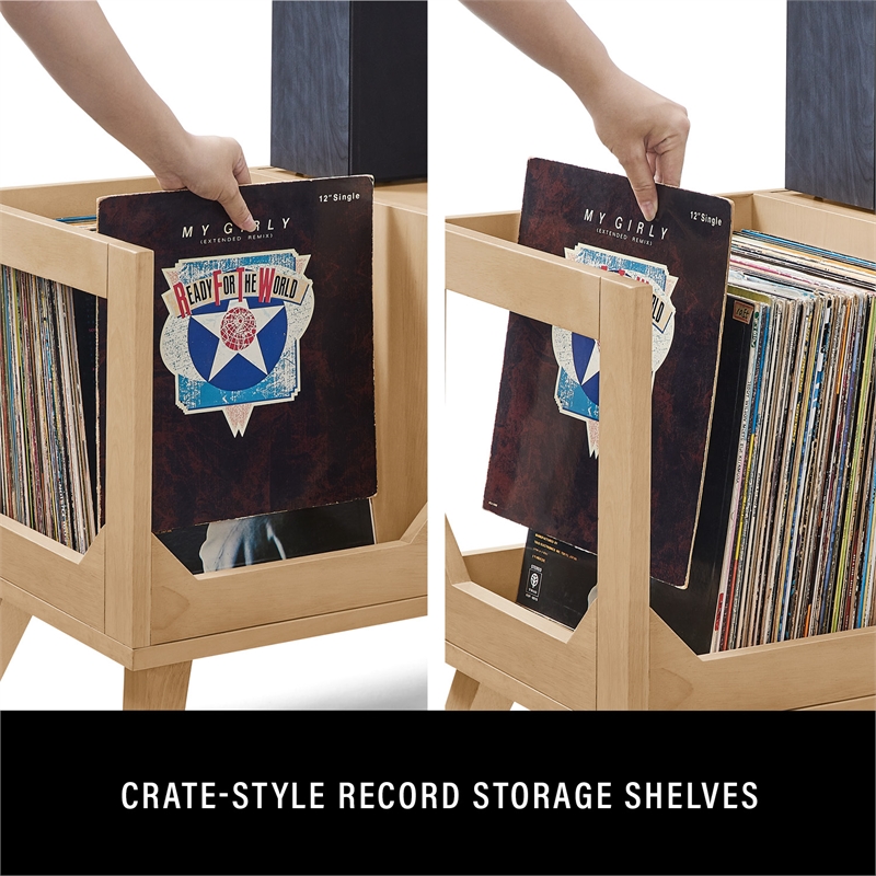 Crosley Asheville Low Record Player Stand With Vinyl Storage in Natural