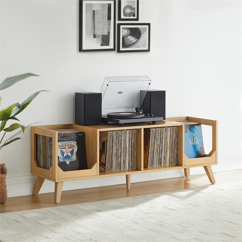 Crosley Asheville Low Record Player Stand With Vinyl Storage in Natural