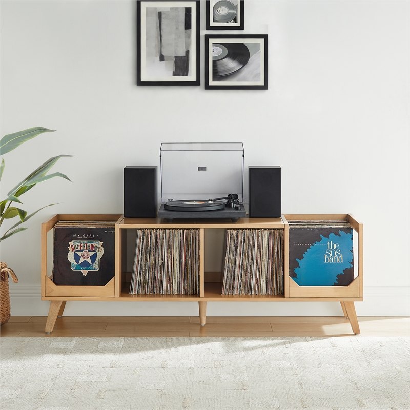 Crosley Asheville Low Record Player Stand With Vinyl Storage in Natural