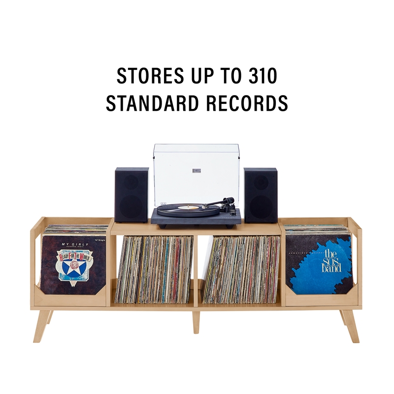 Crosley Asheville Low Record Player Stand With Vinyl Storage in Natural