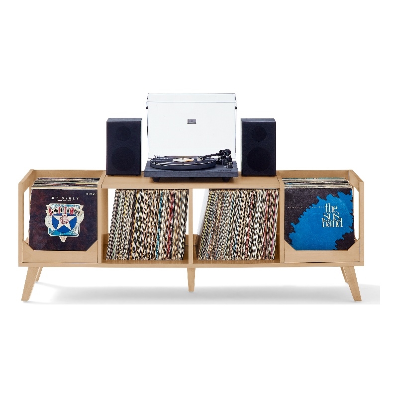 Crosley Asheville Low Record Player Stand With Vinyl Storage in Natural