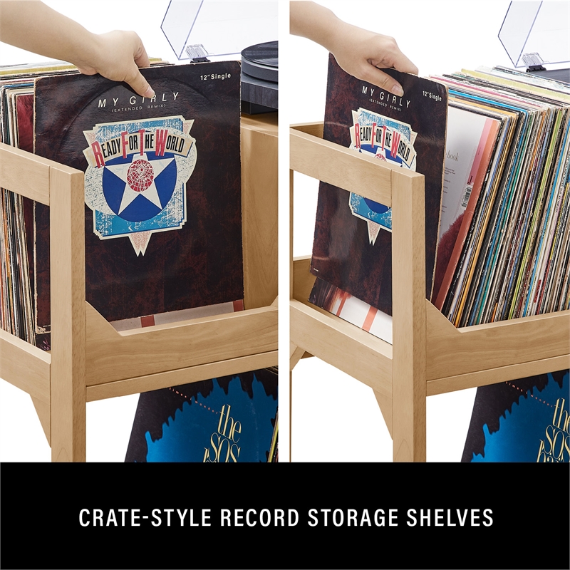 Crosley Asheville Large Record Player Stand With Vinyl Storage in Natural