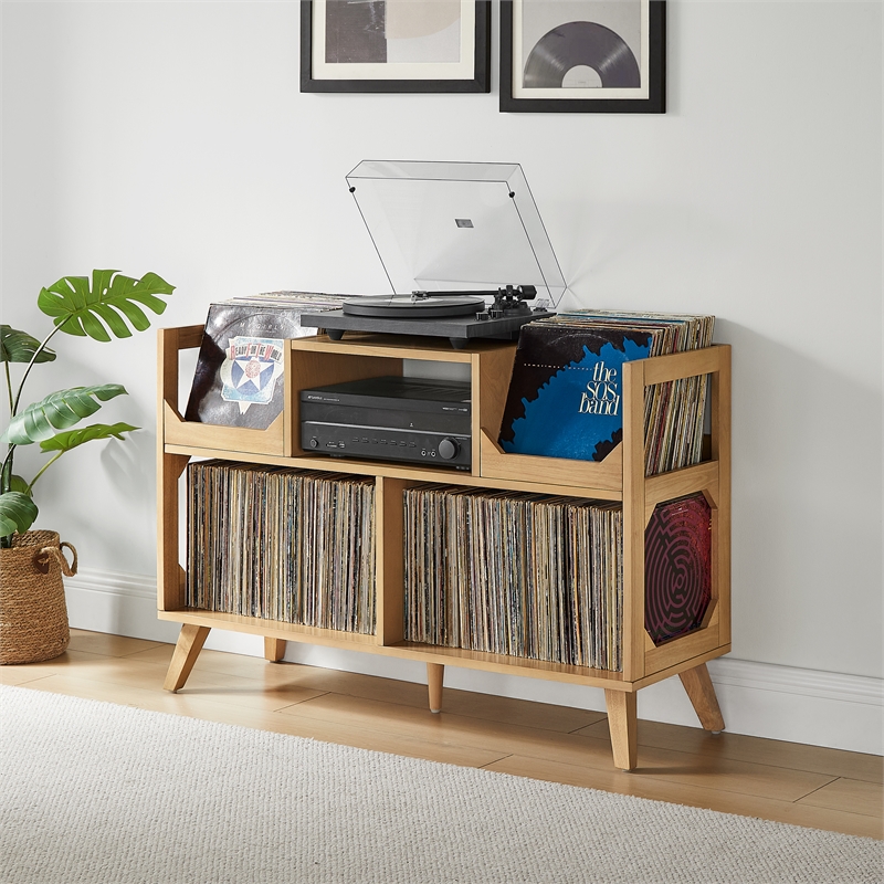Crosley Asheville Large Record Player Stand With Vinyl Storage in Natural
