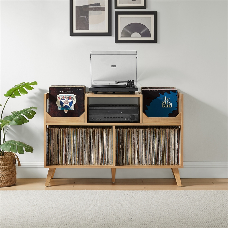 Crosley Asheville Large Record Player Stand With Vinyl Storage in Natural