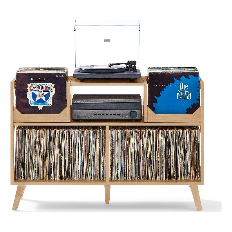 Crosley Asheville Large Record Player Stand With Vinyl Storage in Natural