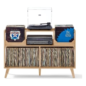 Crosley Asheville Large Record Player Stand With Vinyl Storage in Natural