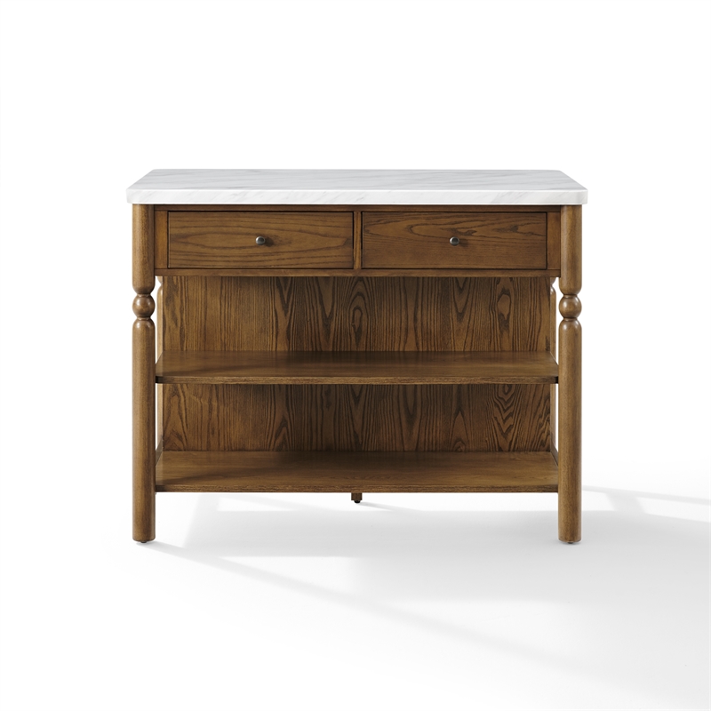 Crosley Roselyn Faux Marble Top Kitchen Island in Brown and White Marble