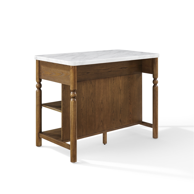 Crosley Roselyn Faux Marble Top Kitchen Island in Brown and White Marble