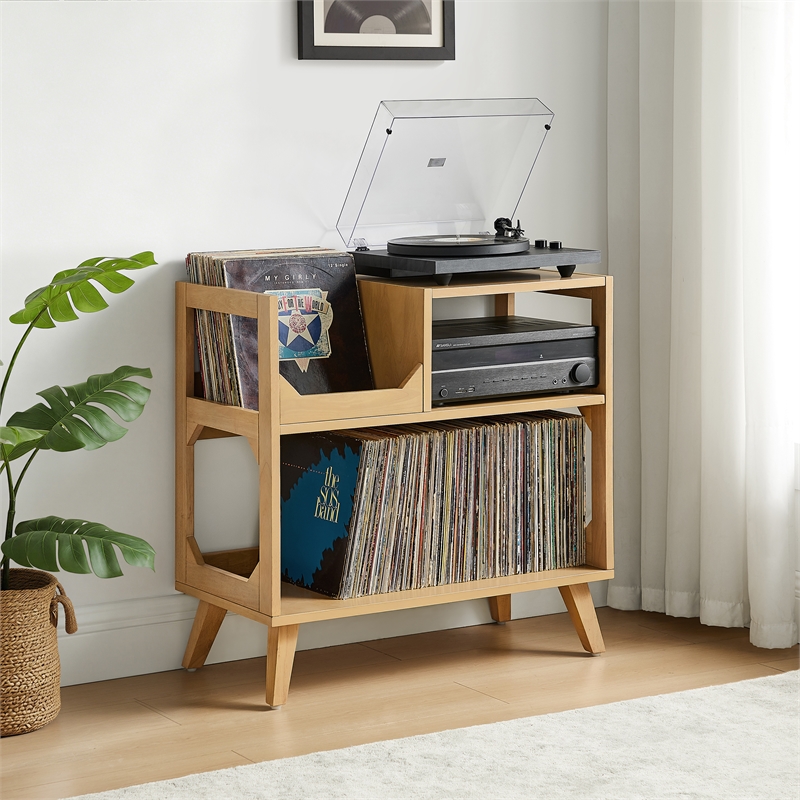 Crosley Asheville Medium Record Player Stand With Vinyl Storage in Natural