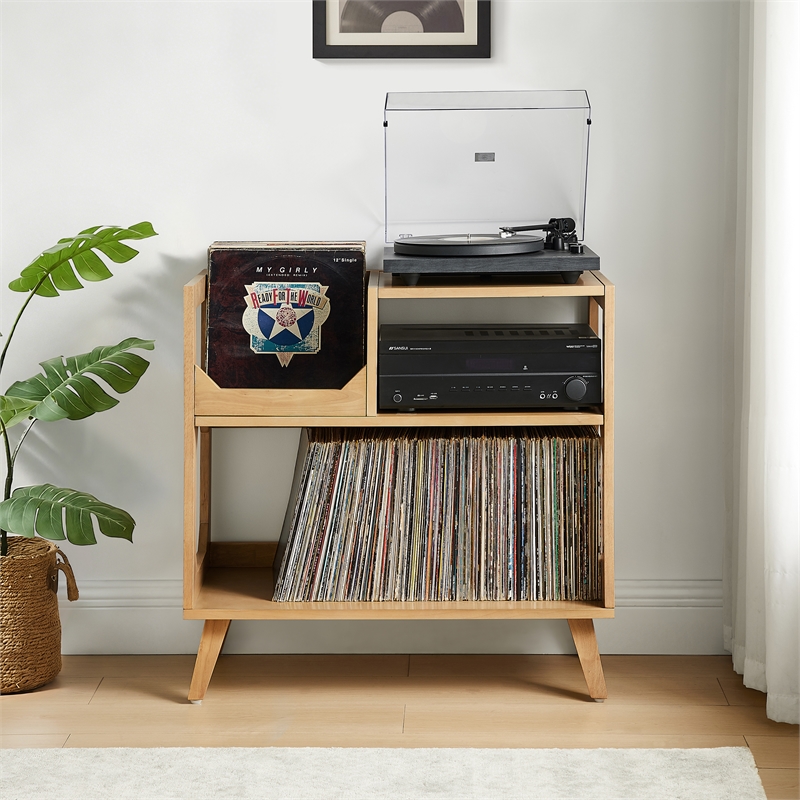 Crosley Asheville Medium Record Player Stand With Vinyl Storage in Natural