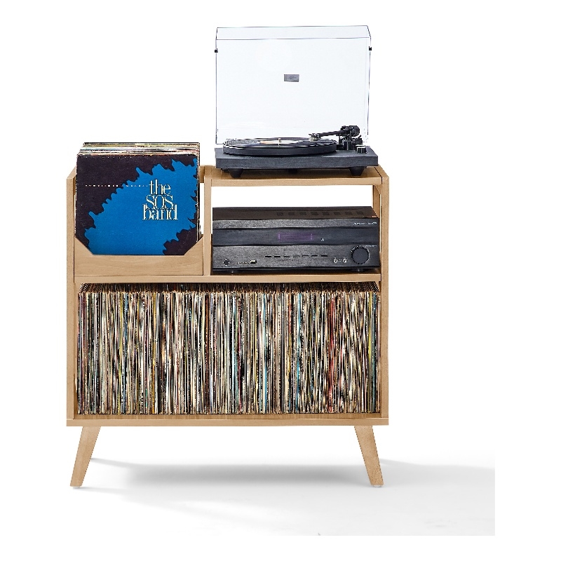 Crosley Asheville Medium Record Player Stand With Vinyl Storage in Natural