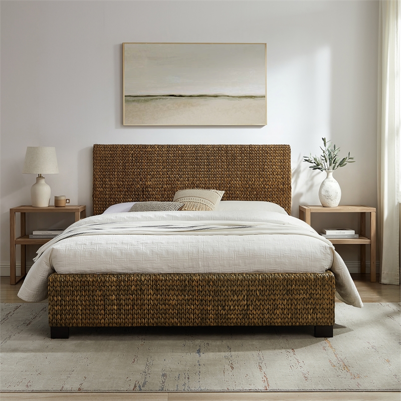 Crosley Edgewater Curved Queen Bed in Seagrass