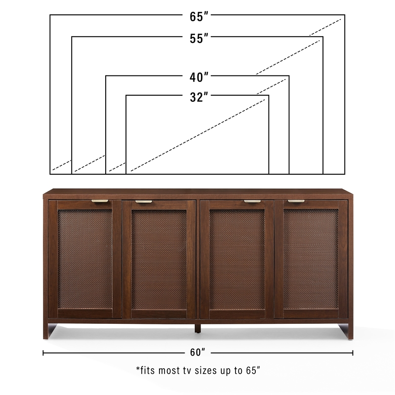 Crosley Furniture Kenji Modern Media Console Sideboard in Rattan Brown