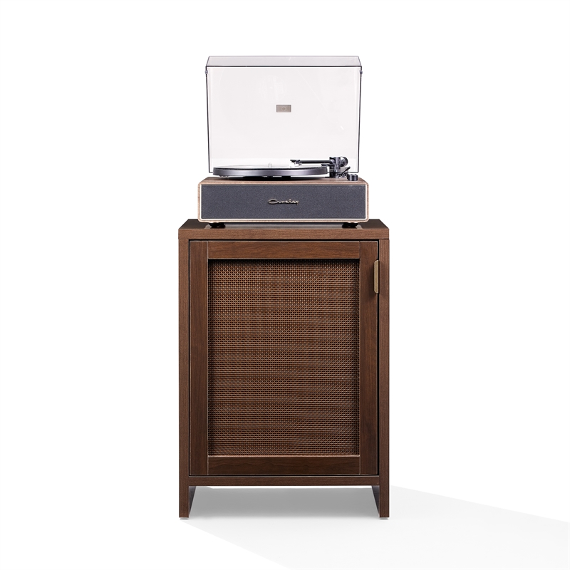 Crosley Furniture Kenji Record Player Cabinet with Wire Dividers in Brown