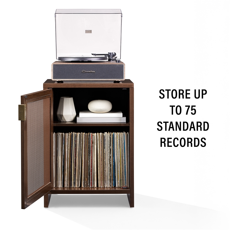Crosley Furniture Kenji Record Player Cabinet with Wire Dividers in Brown