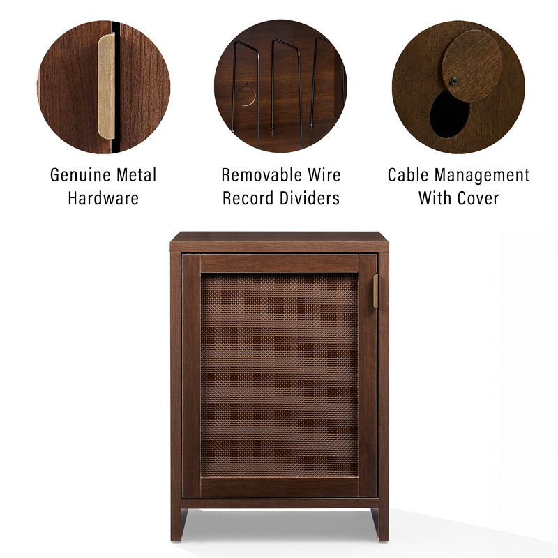 Crosley Furniture Kenji Record Player Cabinet with Wire Dividers in Brown