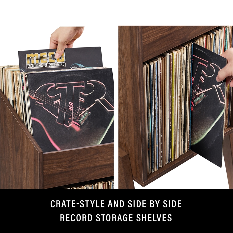 Crosley Furniture Luna Single Record Stand w Crate-Style Storage in Walnut