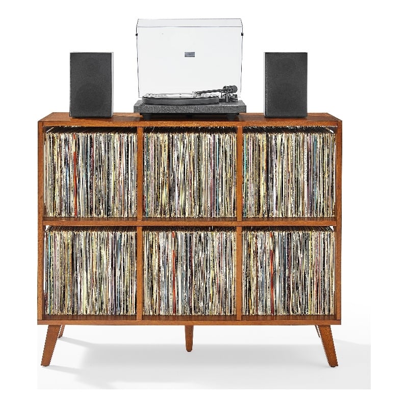 Crosley Furniture Asheville 6 Cube Record Player Stand w Storage in Walnut